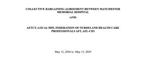 Cover page of 2025-2029 Collective Bargaining Agreement for Manchester Memorial Nurses
